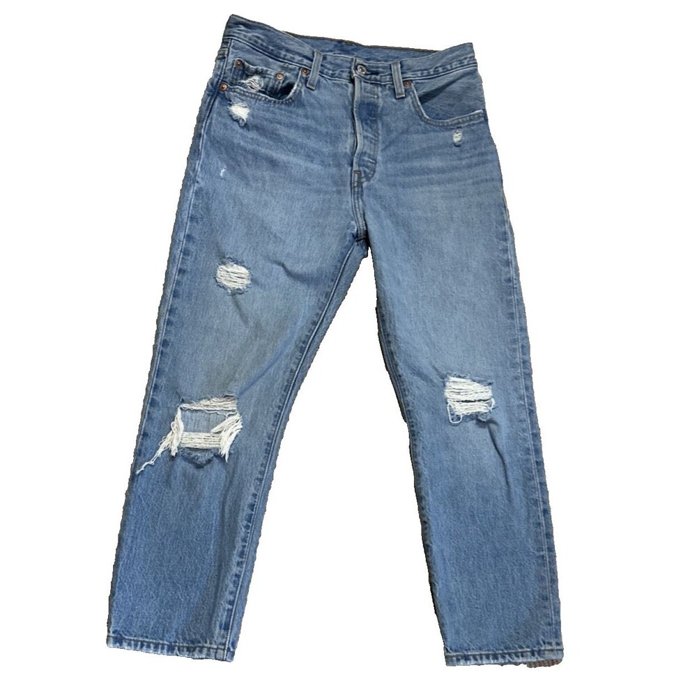 Levi’s 501 women's button fly jeans 28 X 26 Distressed light wash grunge retro